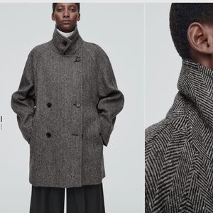 COS Herringbone Oversized Double-Breasted Wool Pea Coat